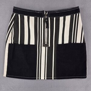 BDG Urban Outfitters Striped Mini Skirt Front Zip Pockets Black White Medium